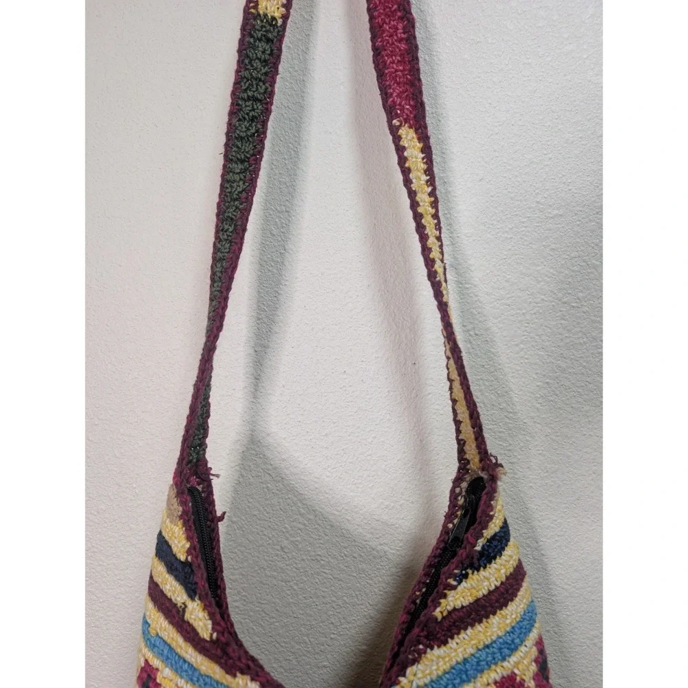 Vintage Crochet Bucket Bag Boho Indie Festival Hippie Shoulder Crossbody Purse